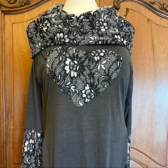 Plus Size Mini Dress Rosegal Top Grey Black/White Lace Blouse Size 3X - Picture 3 of 13